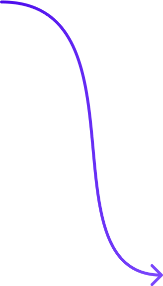A blue downward-curving arrow curves to the right against a transparent background.