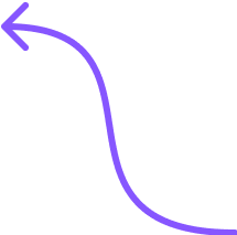 Curved purple arrow pointing left and down, on a transparent background.