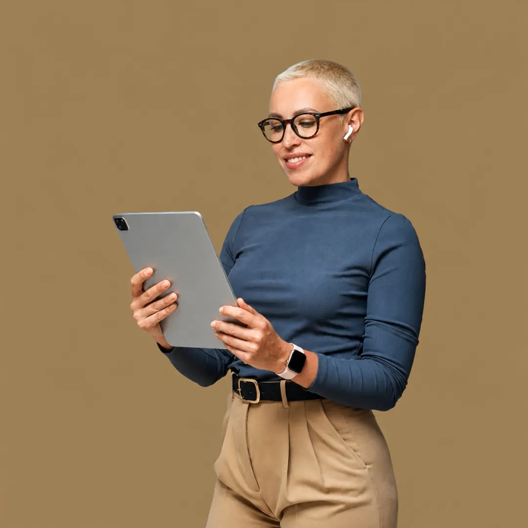 A professional holding a tablet
